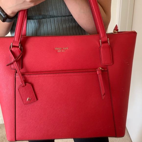 KATE SPADE CAMERON LARGE POCKET TOTE LEATHER RED - Picture 3 of 8